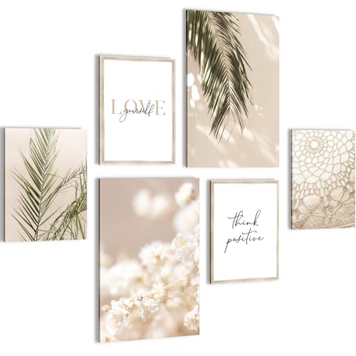 Novart Wandbilder Set Boho Pampasgras Beige - KEIN EXTRA RAHMEN BENÖTIGT - Modern Deko - Wohnzimmer Schlafzimmer N005867a