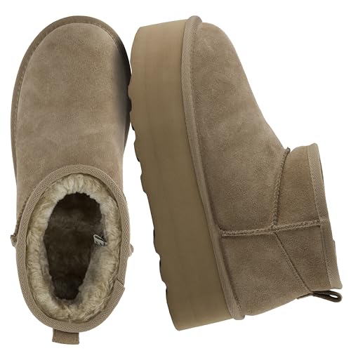CUSHIONAIRE Hippy Women’s Platform Ankle Boots – Genuine Suede, Faux Fur Lining, Cozy Winter Slip-On Design [Keyword], MOSS 8