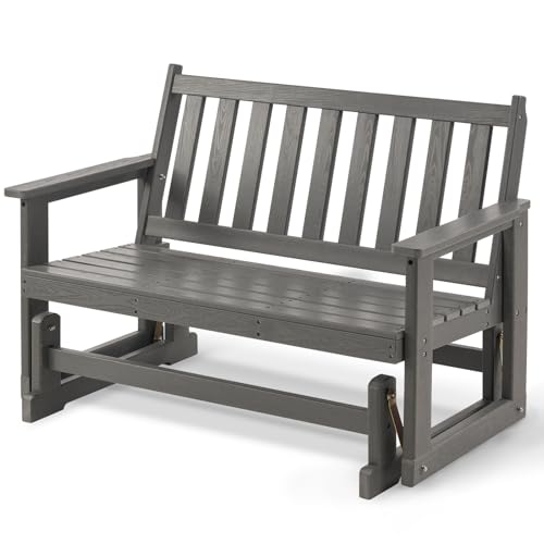 Furnimart Patio Glider Bench HDPE All-Weather Outdoor Glider for 2-Person Heavy-Duty No-Wobble Frame Supports 660 LBS Porch Backyard Garden & Deck Gray