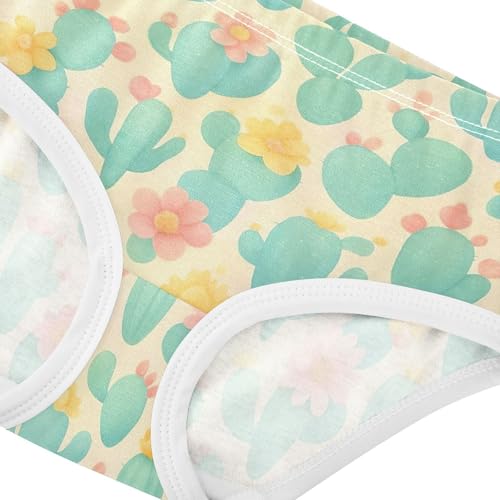 Joisal Cute Green Cactus Light Yellow Girl Panties Cute Toddler Underwear Floral Cotton Print Briefs Undies Kids 2t4
