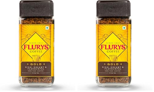Image of Flurys Gold Coffee Instant Premium Freeze- Dried 100% Coffee, 50 grams | Rich, Creamy and Flavourful (Pack of 2)