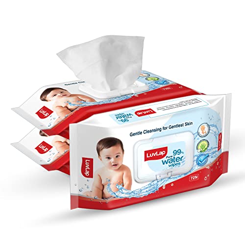 Image of LuvLap 99% Pure Water Baby Wipes, 72 Wipes /Pack, 3 Packs & LuvLap Baby Diaper Pants New Born Size (NB), with Aloe Vera Lotion for rash protection, Pack of 30 Count, Extra Small (XS)