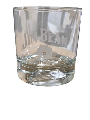 Jim Beam Football Bottom Rocks Glass, Whiskey Glass with Textured Base, Single Glass