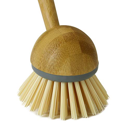 JVL Round Bamboo Long Handle Washing Up Dish Brush, Natural - Image 3