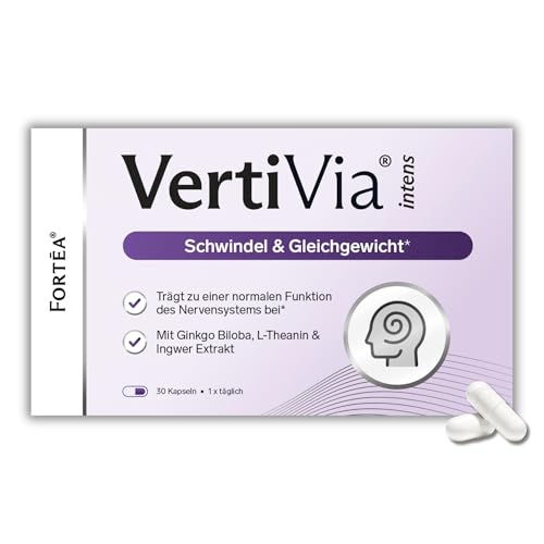 FORTEA - Schwindel & Gleichgewicht Kapseln in Apothekenqualität - VertiVia intens - mit Ginkgo Ingwer Vitamin B6 Vitamin B12 - rezeptfrei - Unterstützung der kognitiven Funktion - 30 Stk.
