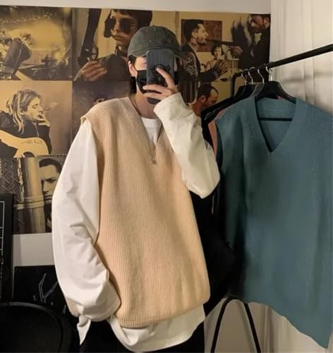 Knit Sweater Male Sleeveless Men's Clothing Plain Waistcoat Vest V Neck Korean Jumpers4