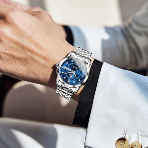 Image of OLEVS Mens Diamond Luxury Dress Stainless Steel Waterproof Luminous Watch