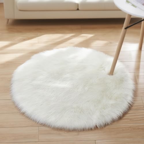 AMFUN Runder Kunstfell Teppich, Faux Lammfell Schaffell Teppich, Super...