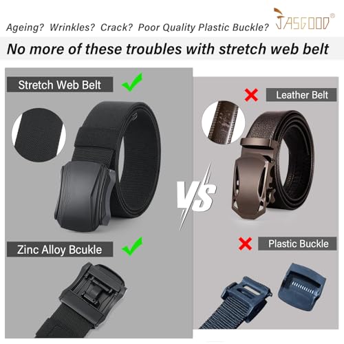 JASGOOD 2 Pack Men Belt Military Tactical Stretch Nylon Belt for Pants Webbing Belt for Hiking Hunting3