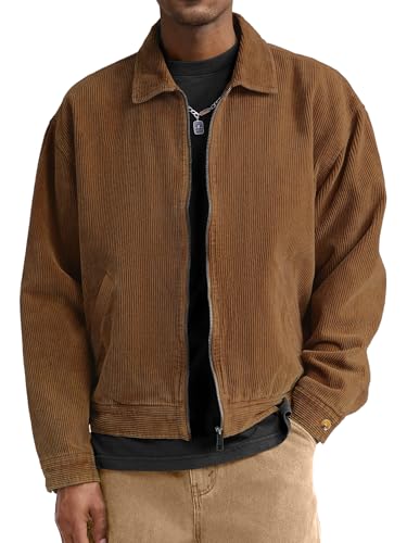 Comdecevis Men's Corduroy Jacket Zip Up Coat Trucker Vintage Jacket With Pocket&Lining