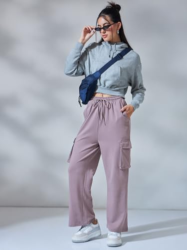 Image of Bewakoof Women's Cotton Regular Fit Track Pant|Track Pants for Woman | Lower for Women | Multipurpose | Activewear | Utility Pockets | Lightweight & Flexible Elastic Waist | Casual Joggers