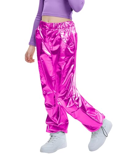 LOLANTA Girls Metallic Jogger Pants, Shiny Jazz Street Hip Hop Dance Pants 7-16, Convertible Leg Opening