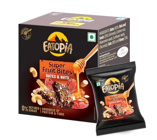 Image of Eatopia Date & Nuts Super Fruit Bites | Sugar Free Healthy Energy Bars | Date Bites | No Preservatives & Refined Sugar | Dry Fruits Protein Bars | Healthy Food | Oats, Honey, Nuts & Seeds | Pack of 1 (5 Minis)