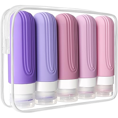 Image of Travel Bottles for Toiletries, 5 Pack TSA Approved Travel Size Containers, 3oz Leak Proof Refillable Travel Accessories for Shampoo Conditioner, BPA Free Travel Bottles with Toiletry Bag