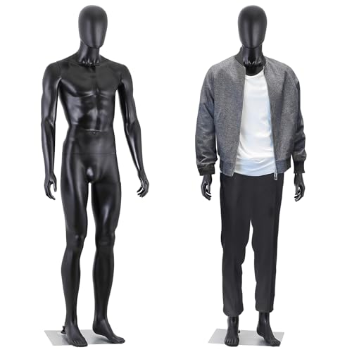 HomGarden Male Mannequin Manikin Full Body Dress Form, 73” Adjustable Mannequin Stand Realistic Mannequin Display Head Turns Dress Model w/Base, Black