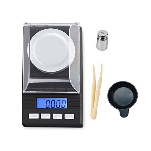 50G/1.7637Oz High Precision Digital Milligram Scale, 0.001G /0.0001Oz Accuracy, Portable Jewelry Scale Digital Weight With Calibration Weights Tweezers And Weighing Pans #TOP27