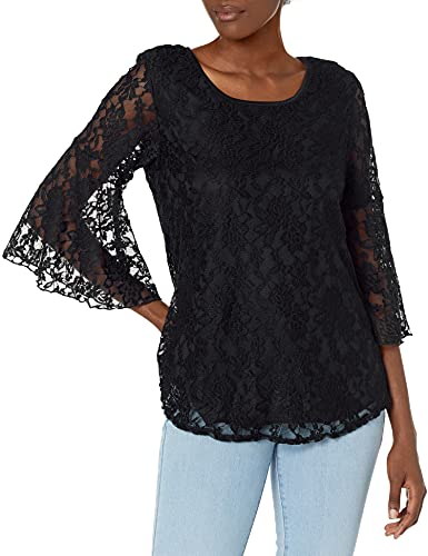 Star Vixen Women s Stretch Bell-Sleeve Keyhole Back Cutout Top-Lined, Black, XL
