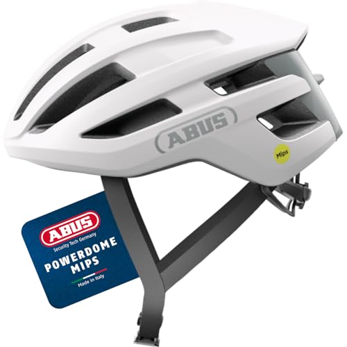 ABUS Rennradhelm PowerDome - Leichter Fahrradhelm mit cleverem Belüftungssystem und aerodynamischem Profil - Made in Italy - für Damen und Herren - Weiß, Größe M