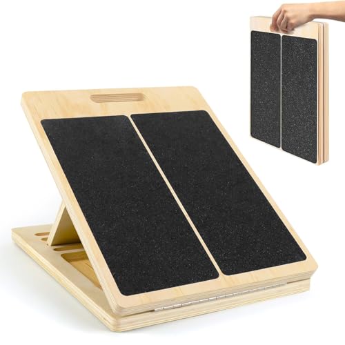 Qcdou Stretch Board Adjustable Slant Board Portable Calf Stretcher Wooden Incline Board Non-Slip Squat Wedge Balance Board Adult Ideal for Heel Knees Ankle Calf Muscles Stretching