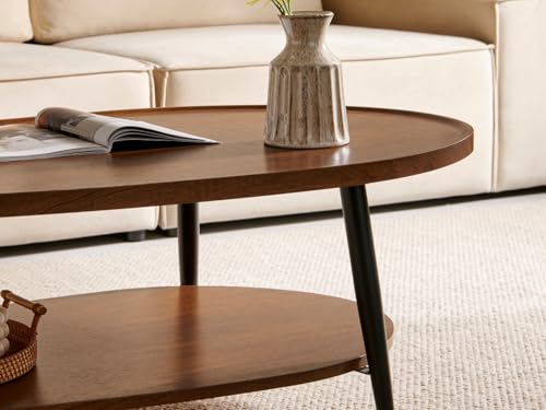 Saint-Mossi-Modern-Coffee-Table-for-Living-Room-Mid-Century-Oval-Wood-Coffee-Table-Double-Layer-Center-Table-for-Small-Space-D47xW236xH15-Espresso