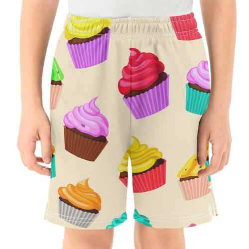 J JOYSAY Cartoon Cupcake Assortment Beige Boys Athletic Shorts Kids Youth Casual Shotrs with Pockets Elastic Waistband2
