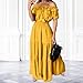 Summer Maxi Dresses for Women 2025 Off Shoulder Ruffle Dress Formal Office Dresses Smocked Waist Puff Sleeve Casual Yellow