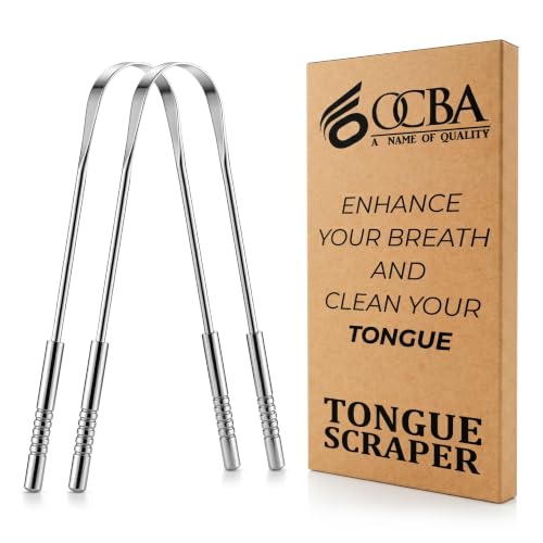 OCBA Tongue Scraper for Oral Health Natural Silver Tongue Cleaner Rustproof Use After Toothbrush for Fresh Breath