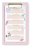 Kate Spade New York Weekly List Pad with 52 Sheets for 1 Year of Planning, Undated Daily Desktop Calendar Planner with Clipboard Stand, Fashionably Late