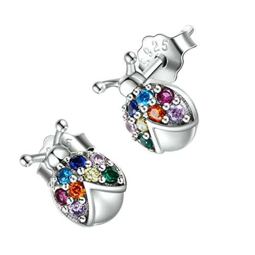 Pendientes hipoalergénicos evitan alergias en niñas con plata y circonita de mariquita