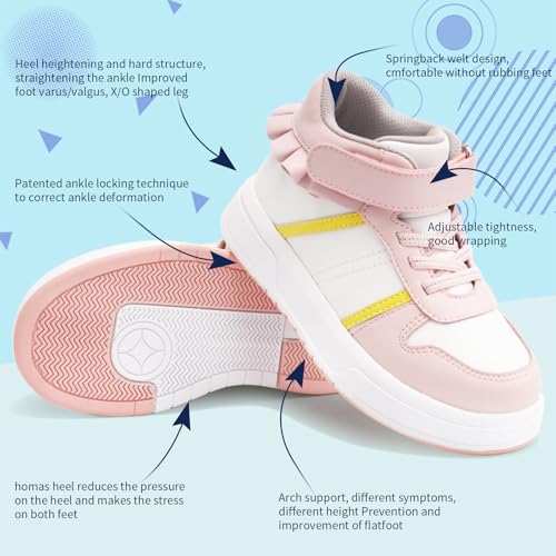 Toddlers Girls Orthopedic Shoes with Ankle and Arch Support,Fashion Thick Sole Sneakers with Skirt Decoration4