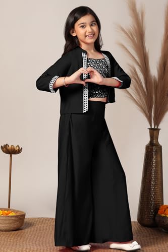 Image of Fashion Dream Girl's Silk Blend Ethnic Top and Palazzo Set |Kids Salwar Suit Set|Indo Western Set