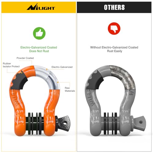 Image of Nilight 3 /4 inch D Ring Shackle 2 Pack 19T (41,887 lbs) Break Strength 4.75T WLL Heavy Duty Towing Hook with Anti-Theft System Anti-Rattle Isolators for Truck Jeep SUV ATV UTV Recovery Orange