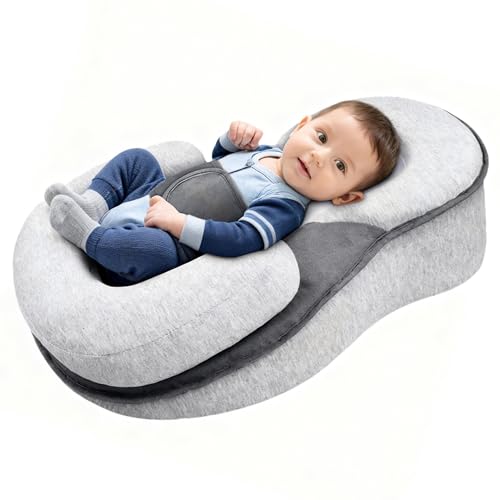 Image of Puzynro Baby Lounger Pillow, Rest Nest Bassinet Snuggle wih Safety Strap Breastfeeding Pillow for Bottle Feeding Tummy Time