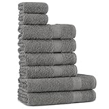 Tuiste Handtücher Set Anthrazit Grau | Handtuch Set 8 Teilig | 2X Badetücher Set, 4X Handtücher, 2X Gästetücher | Weich und Saugstark | Farbe : Anthrazit Grau