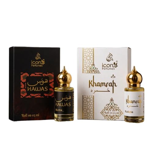 Hawas + Khamrah Attar Combo Pack 10ml (5ml Each) | Long Lasting Alcohol-Free Roll On Perfume Oil | Fresh Woody + Sweet Spicy Fragrance | Unisex Pocket Attar for Men & Women-image-11