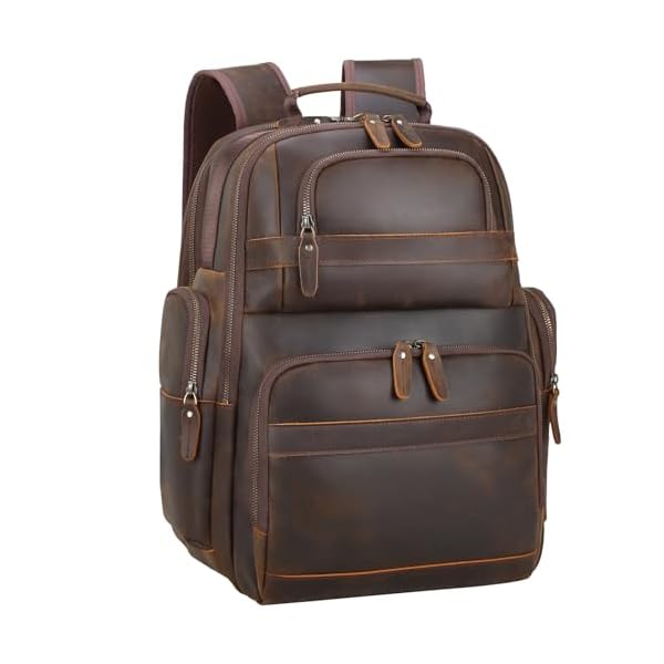 TIDING Men's Vintage Leather Backpack 15.6" Laptop Bag Large Capacity Business Travel Hiking Shoulder Daypacks
