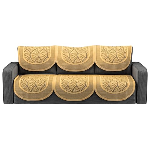 Image of Kuber Industries (Set of 6) Stylish & Durable Net Cotton Sofa Covers 3 Seater | Aesthetic Sofa Protector /Mat | Suitable Slipcover for Living Room & Office | Coconut Bright - Golden