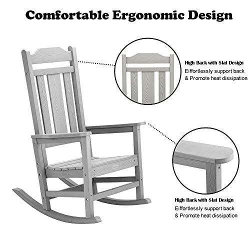 Homehua Patio Rocking Chair, All Weather Resistant Outdoor Indoor Fade-Resistant Patio Rocker Chair，Stable Durable Smooth Rocking, Comfortable Easy To Maintain, Load Bearing 350 Lbs - Gray #TOP3