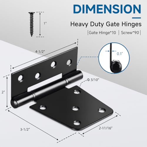 Image of 3.5 Inch Heavy Duty Gate Hinges, 10 Pack Black Iron Extra Thick T Door Hinges, Gate Hardware Kit for Indoor Outdoor, Shed, Wooden Fences, Vinyl Fence, Barn Door, Garage (Screws Included)