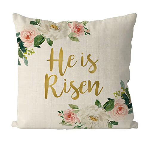 GAGEC Easter Pillow Covers 18x18 Inch He is Risen Flower Floral Throw Pillowcase Home Sofa Bedroom Decor Cushion Case Spring Seasonal Farmhouse Decorations