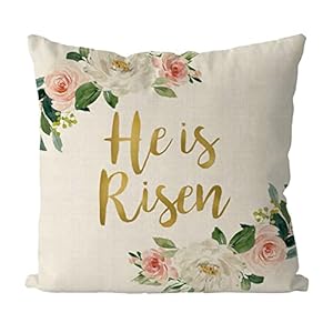 GAGEC Easter Pillow Covers 18×18 Inch He is Risen Flower Floral Throw Pillowcase Home Sofa Bedroom Decor Cushion Case Spring Seasonal Farmhouse Decorations