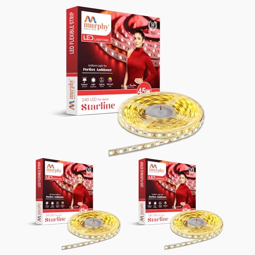 Image of Murphy 45W LED Strip Light 2835 High Lumen 5 Metre (240 LEDs /Mtr) Warm White - 12V DC 10A Driver Included | Cove /False Ceiling /Decor Light (Pack of 3, 1-Year Warranty)