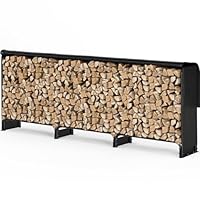 VOUNOT Kaminholzregal Aussen Metall, Brennholzregal Außen, Feuerholzregal Outdoor mit wasserdichte Abdeckung, 300 x 116 x 26 cm, Schwarz