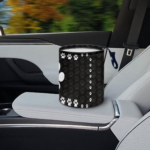 Image of Cute Dog Paw Print Car Trash Can, 3L, 1 Count - Multi-Purpose, Waterproof, Leak-Resistant, Easy to Clean, Car Interior Decoration