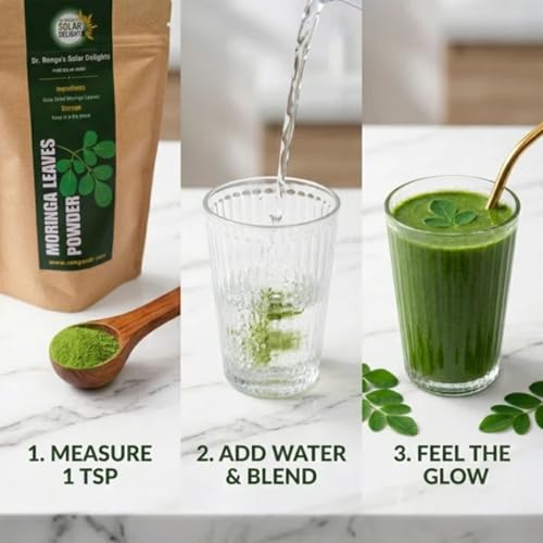 Image of DR. RENGA'S SOLAR DELIGHTS Moringa Leaves Powder 100g - 100% Natural Solar-Dried & Edible Grade, Pure Drumstick Leaf Powder for Vitality, Hair Growth & Radiant Skin