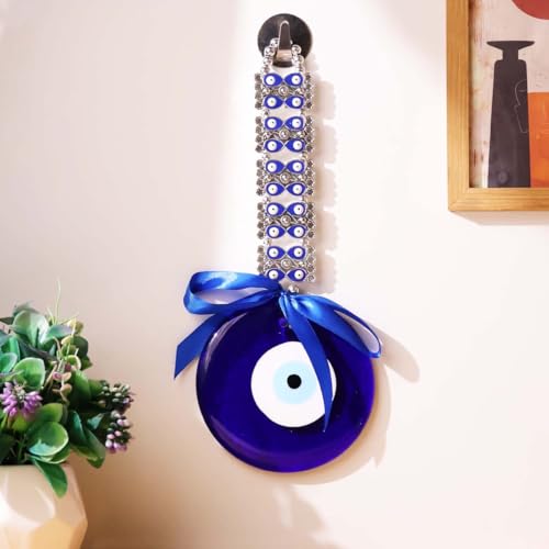 Image of Shubhanjali Evil Eye Hanging for Home Entrance 5 Inch | Turkish Blue Glass Nazar Battu for Home | Main Door Wall Hanging Decor for Protection, Positive Energy & Vastu