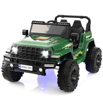 COSTWAY 24V Electric Ride on Car, 2-Seater Battery-powered Truck with Remote Control, LED Lights, Bluetooth, Music, Horn, USB, 4 Wheels Vehicle Toy for 3-8 Years Old (Green)