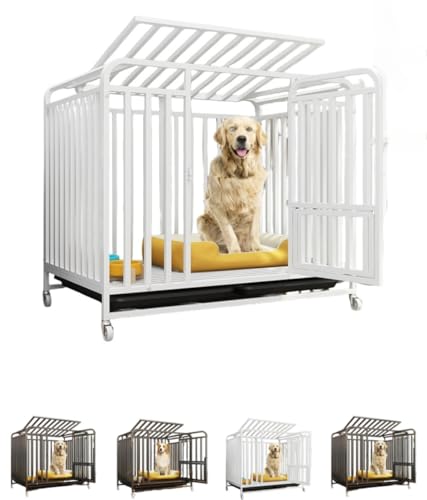 sandqvipaペットケージ 金属製 ペット カゴ ドッグクレート 大型犬 中型犬 ノイズ防止 4輪 錆びにくい キャスター付き 角パイプ 錆防止 組み立て 折りたたみ式 6面角筒ペットサークル (110*75*96cm,白(15本入り厚肉六面角筒ケージ