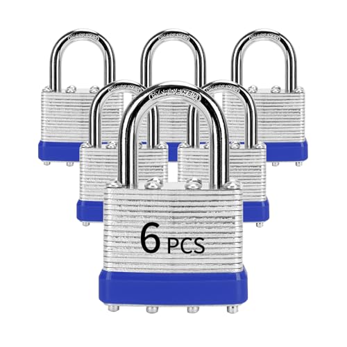 Padlocks with Same Key LQYN 6 Pcs Laminated Keyed Padlock (1-9/16 40mm) Keyed Alike Locks Normal Shackle for Storage Locker Hasp Latch Toolbox Sheds