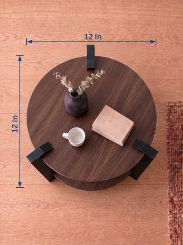Image of Modern Round Side Table, Home Decor for Living Room, Bed Side Tables for Bed Room, stools for Home, Furniture for Home, 2-Tier White Shelves, 30 x 30 x 40 cm (Round Brown Top)